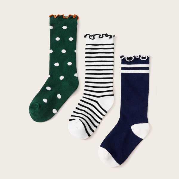 

Toddler Girls Polka & Striped Pattern Socks 3pairs, Multicolor