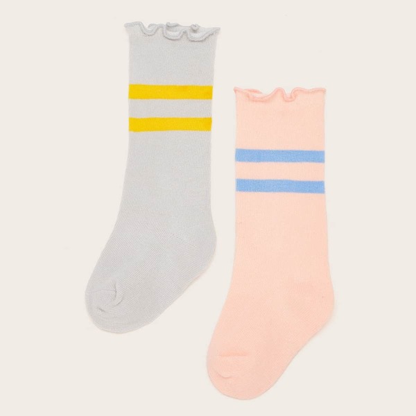 

Toddler Girls Contrast Trim Socks 2pairs, Multicolor