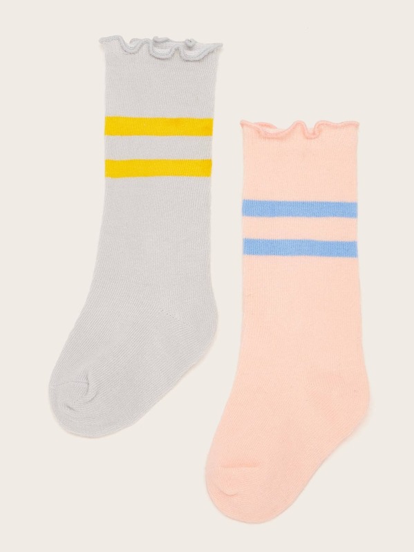 

Toddler Girls Contrast Trim Socks 2pairs, Multicolor
