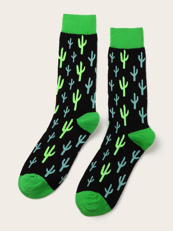 

Men Cactus Pattern Socks 1pair, Multicolor