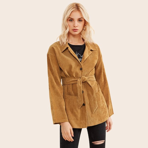 

Pocket Side Belted Corduroy Outerwear
