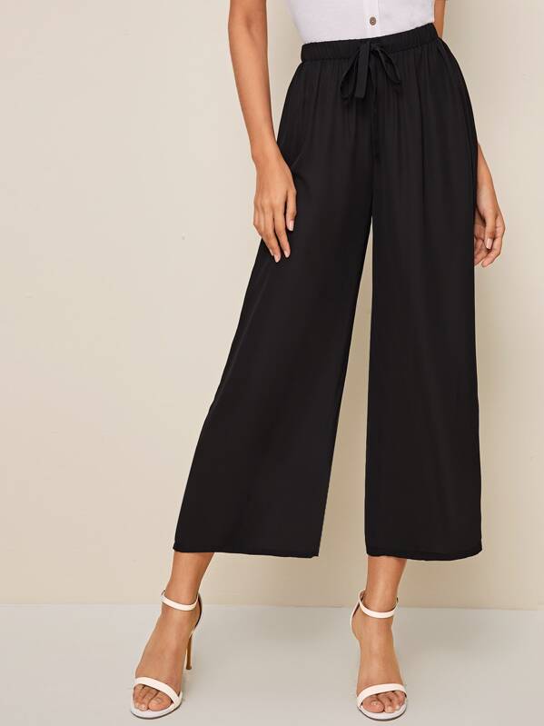 

Drawstring Waist Wide Leg Pants, Black, Gabi B