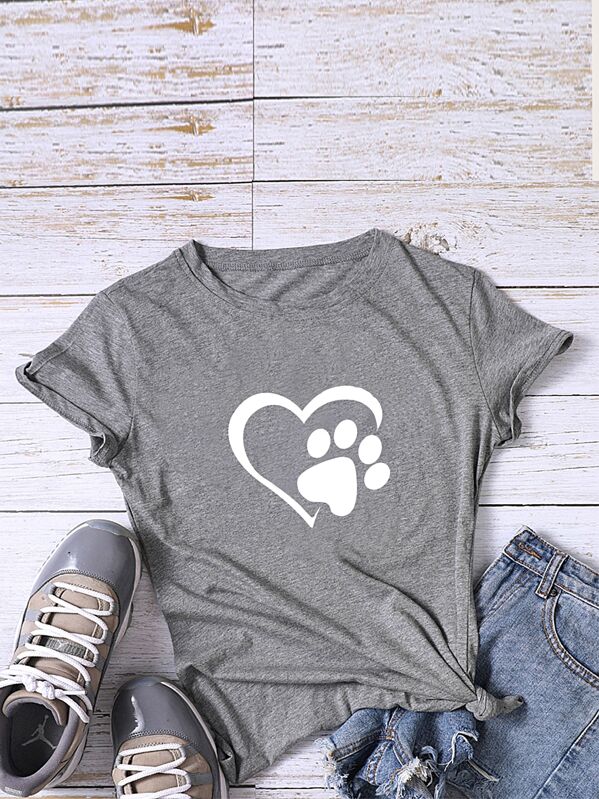 

Cartoon Graphic Round Neck Tee, Grey