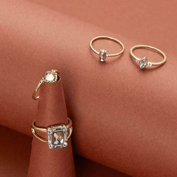 

Set Of Four Dusty Stone Stacking Rings, Gold
