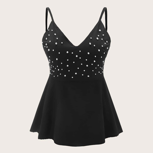 Plus Pearls Detail Zip Back Peplum Cami Top