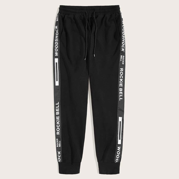 

Men Slogan Tape Side Drawstring Waist Sweatpants