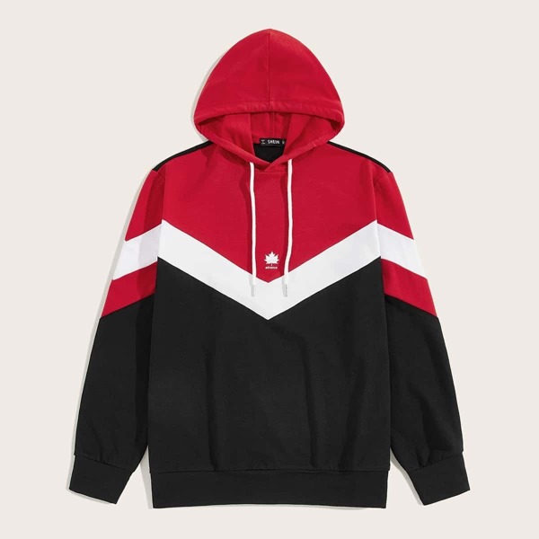 

Men Chevron Print Colorblock Hoodie, Black