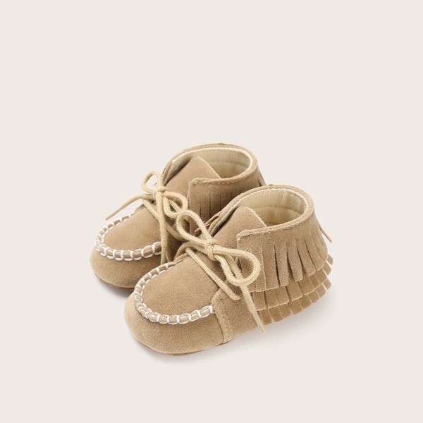 

Baby Fringe Decor Lace-up Front Ankle Boots