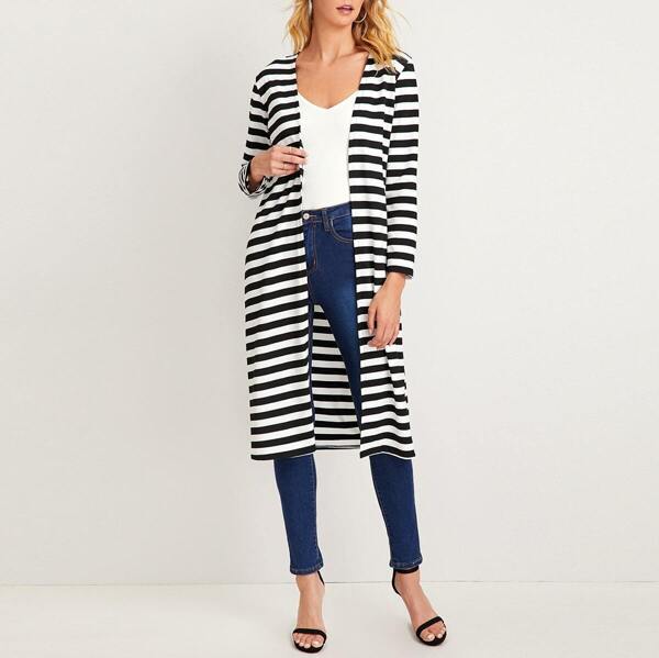 

Black And White Striped Longline Cardigan