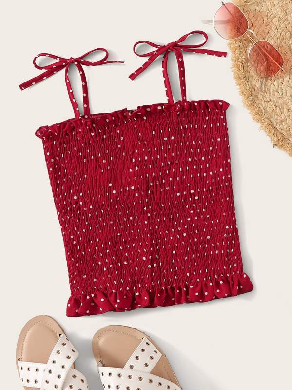 

Polka Dot Shirred Cami Top, Red