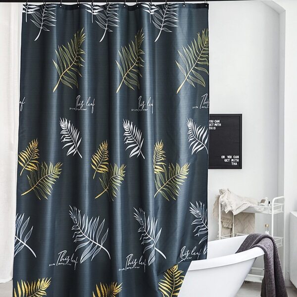 

Leaf Print Water-proof Shower Curtain With 12 Hooks