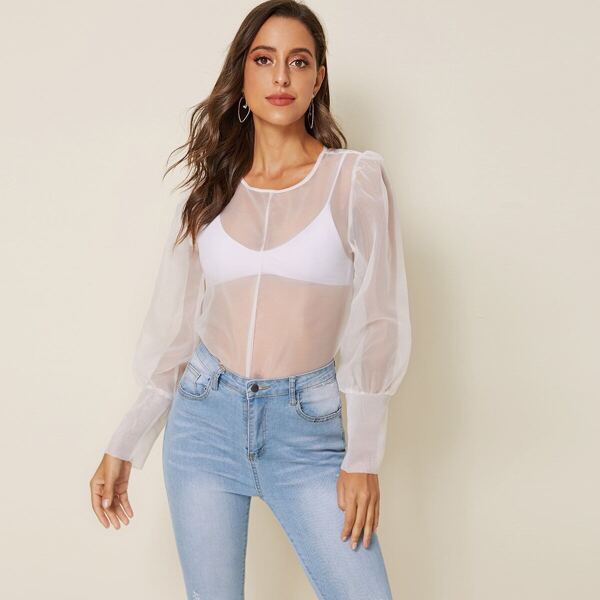 

Tie Back Sheer Organza Blouse Without Lingerie