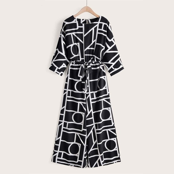 

Geo Print Self Tie Wide Leg Jumpsuit