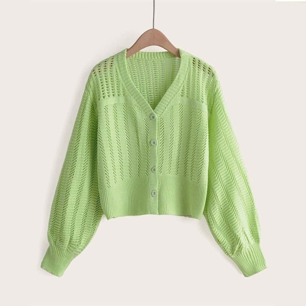 

Drop Shoulder Button Front Hollow Cardigan
