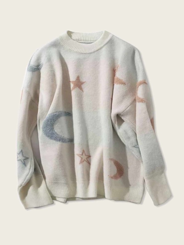 

Drop Shoulder Moon & Star Pattern Jumper, Multicolor