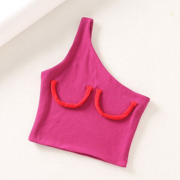 

One Shoulder Patched Crop Top
