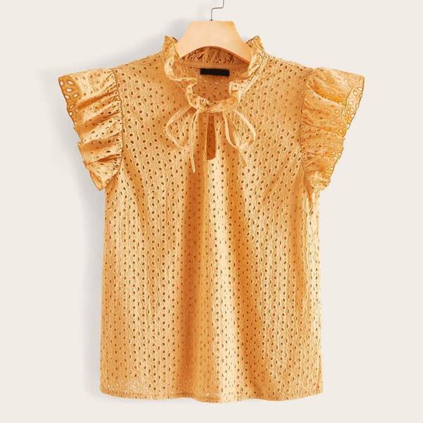 

Tie Neck Butterfly Sleeve Schiffy Top