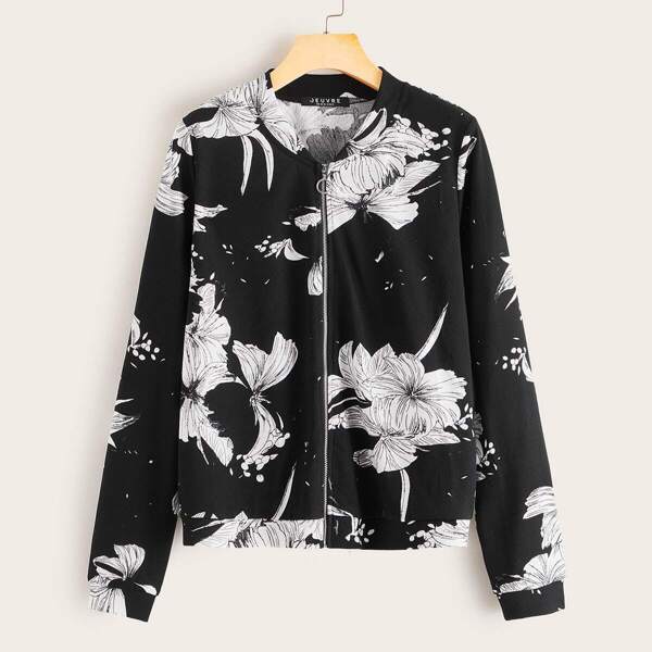 

Floral Print Zip Front Jacket