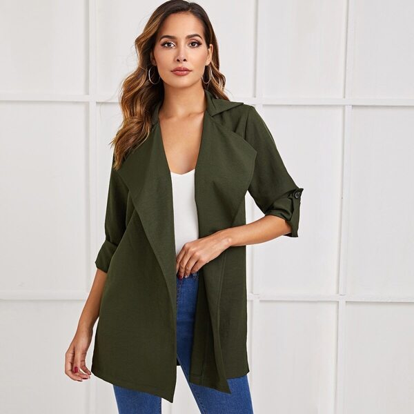 

Solid Waterfall Neck Longline Coat, Army green