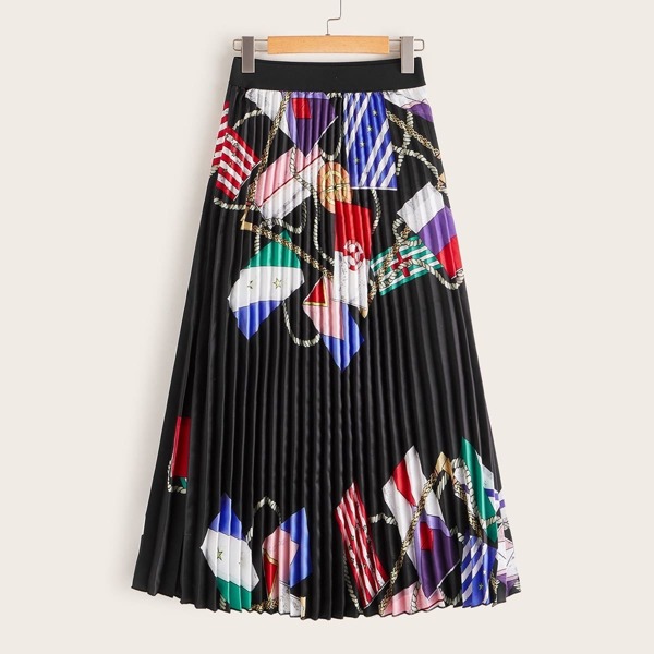 

Graphic Print Pleated Skirt, Multicolor