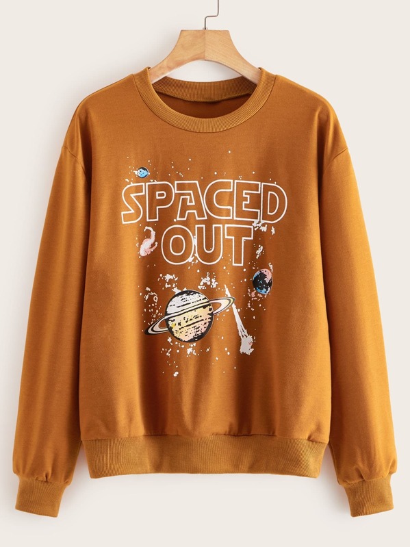 

Slogan & Planet Print Sweatshirt, Camel
