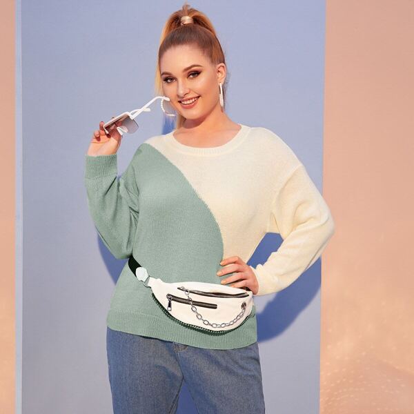 

Plus Colorblock Drop Shoulder Sweater Without Bag, Multicolor