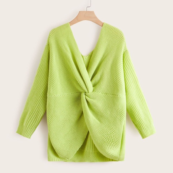 

Plus Neon Green Twist Back Sweater, Green bright