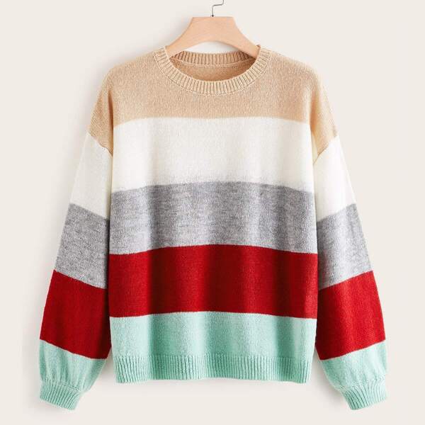 

Plus Colorblock Drop Shoulder Sweater, Multicolor