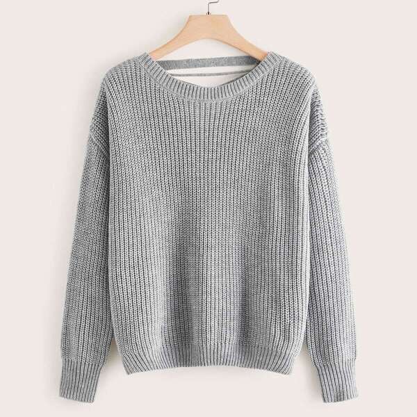 

Plus Criss Cross Drop Shoulder Sweater, Grey