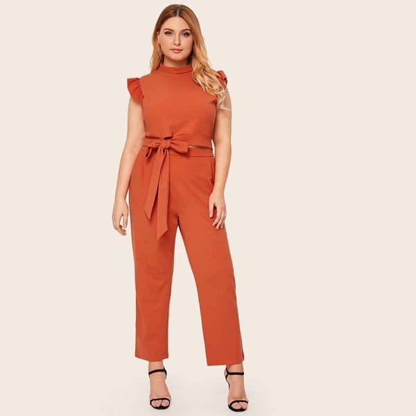 

Plus Tie Front Ruffle Sleeve Top & Pants Set