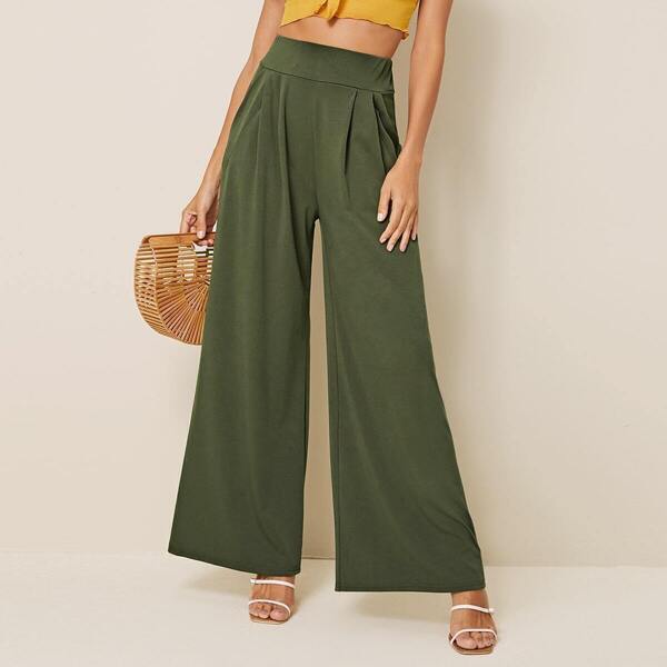

Solid High Rise Wide Leg Pants