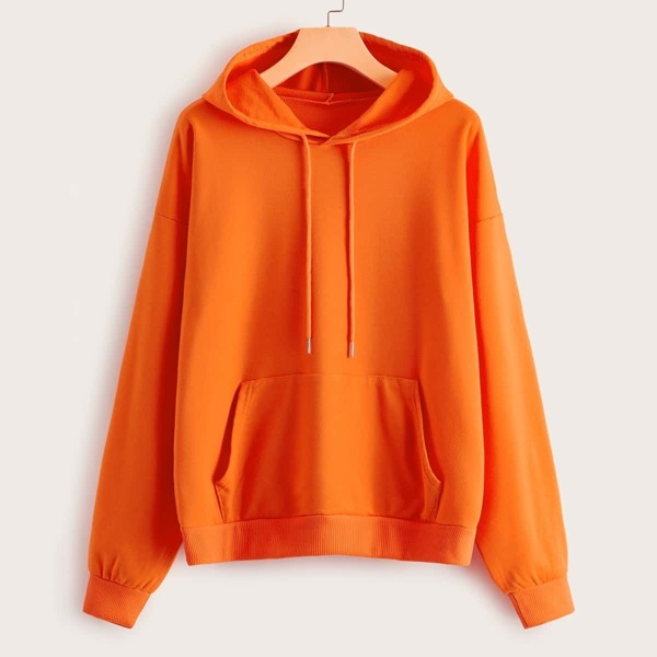 

Solid Drawstring Kangaroo Pocket Sweatshirt