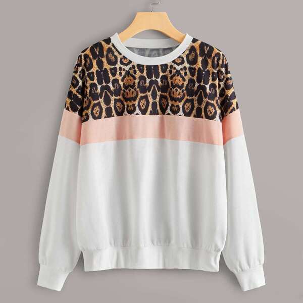 

Contrast Leopard Long Sleeve Sweatshirt