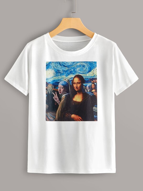 

Oil Painting Print Short Sleeve Tee, White