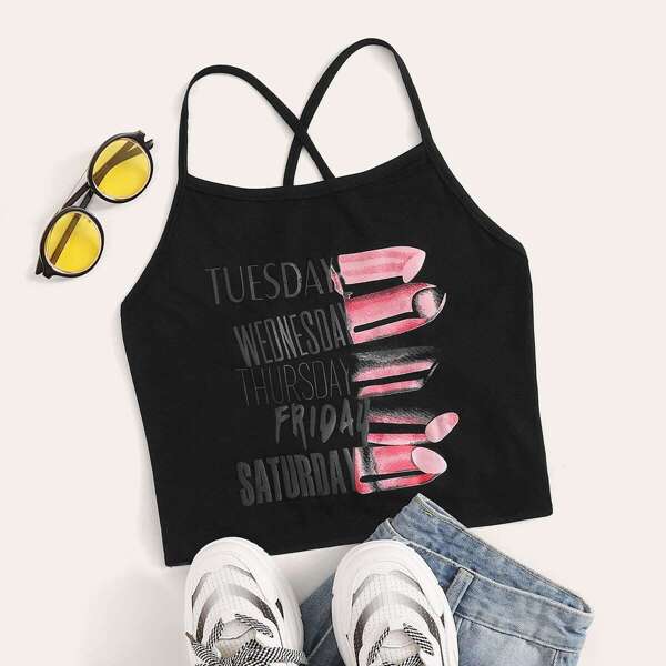 

Letter And Lipstick Print Cami Top
