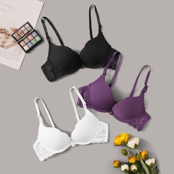 

Floral Lace Underwire Bra Set 3pack, Multicolor