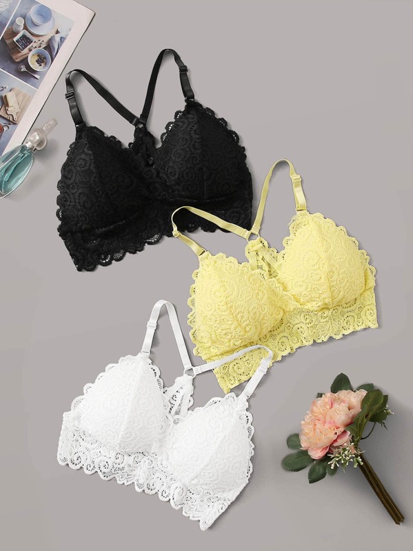 

Floral Lace Bra Set 3pack, Multicolor