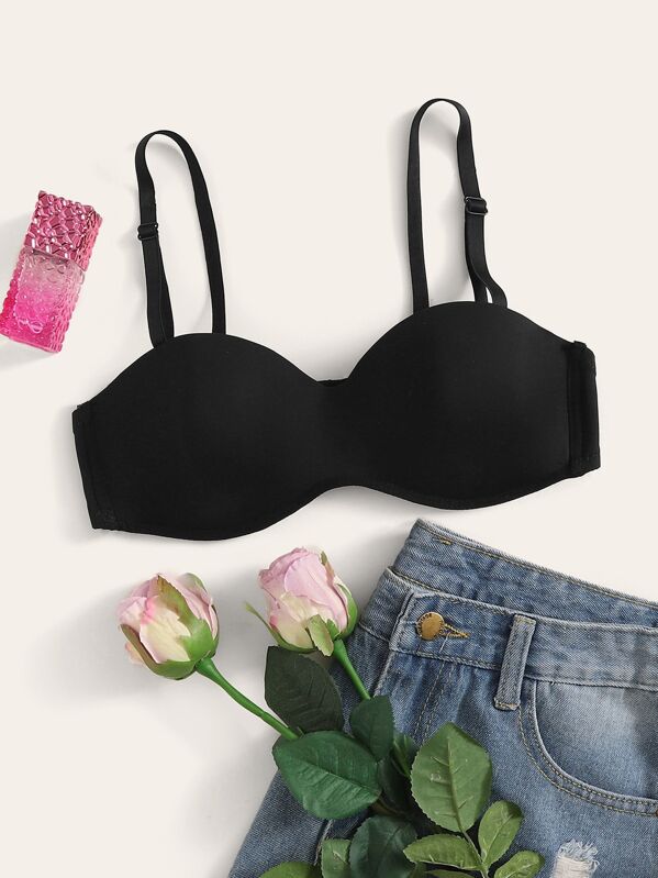Adjustable Strap Underwire Bra, Black