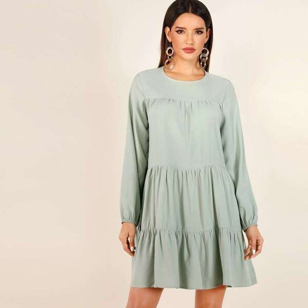 

Ruffle Hem Smock Shift Dress, Green