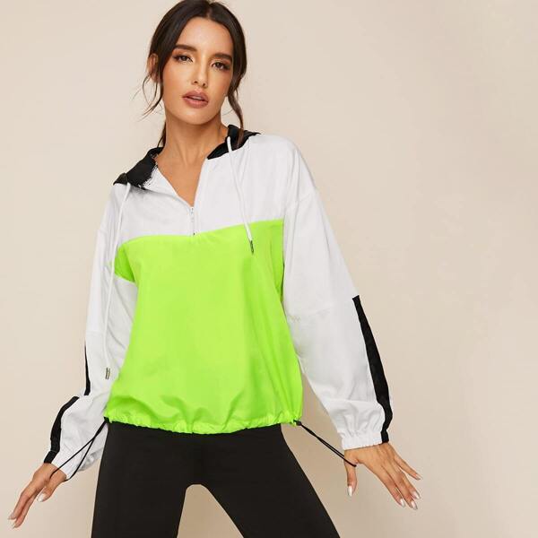 

Colorblock Drawstring Hooded Windbreaker Jacket, Multicolor