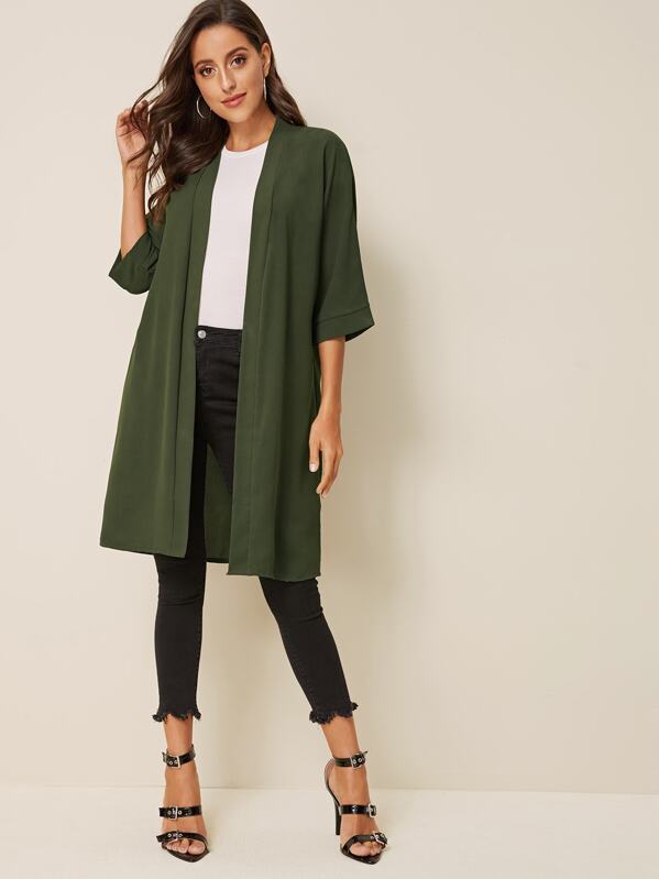 

Open Front Solid Coat, Army green, Mary P.