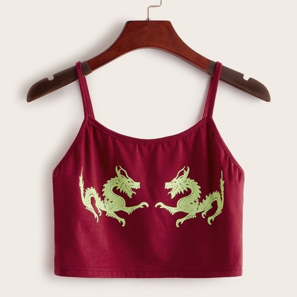 

Dragon Print Crop Cami Top, Burgundy