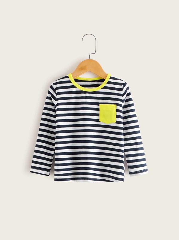 

Toddler Boys Contrast Pocket Striped Ringer Tee, Black and white