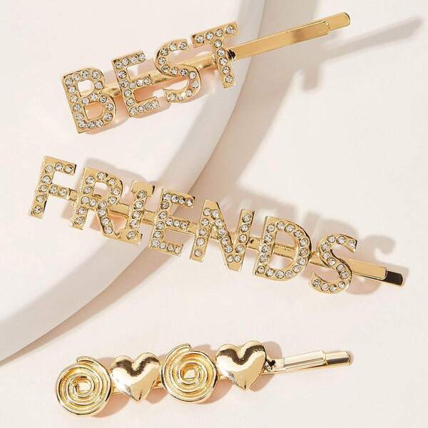 

Toddler Girls Rhinestone Engraved Letter Hairpin 3pcs