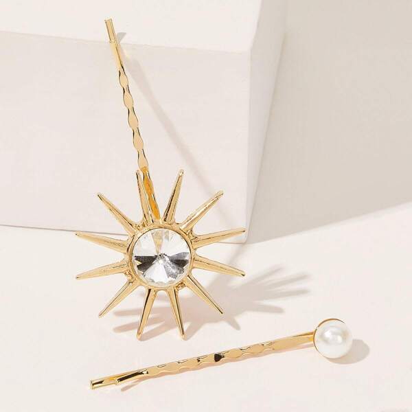 

Faux Pearl & Sun Decor Hairpin 2pcs