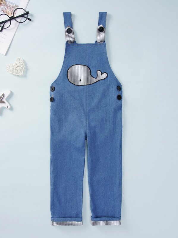 

Toddler Boys Whale Patched Button Side Overalls, Blue