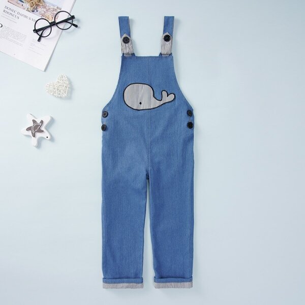 

Toddler Boys Whale Patched Button Side Overalls