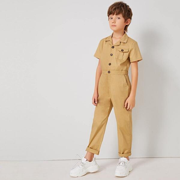 

Boys Flap Pocket Button Front Cargo Jumpsuit, Khaki pastel