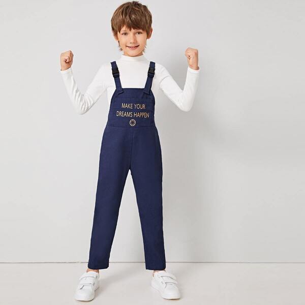

Boys Slogan and Graphic Print Buckle Strap Jumpsuit, Navy
