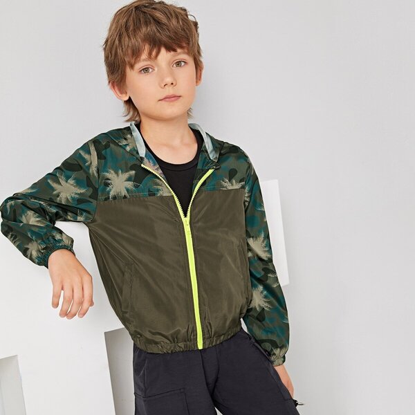 

Boys Zip Up Hooded Color-block Jacket, Multicolor